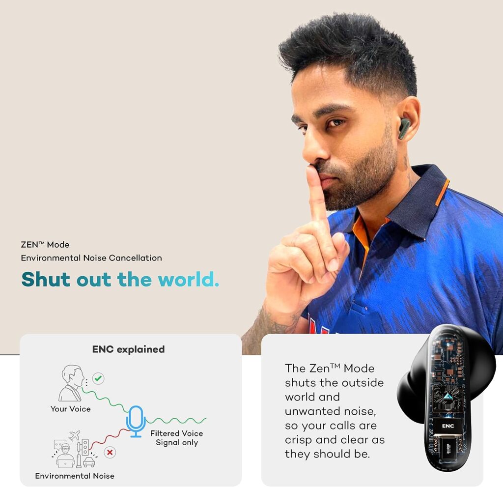 Boult Audio Z20 TWS Earbuds with 40H Playtime, Zen™ ENC Clear Calling Mic, Made in India, 10mm Rich Bass Drivers, Type-C Fast Charge, IPX5, Touch Controls, Voice Assistant, BT 5.3 Ear Buds (Green)