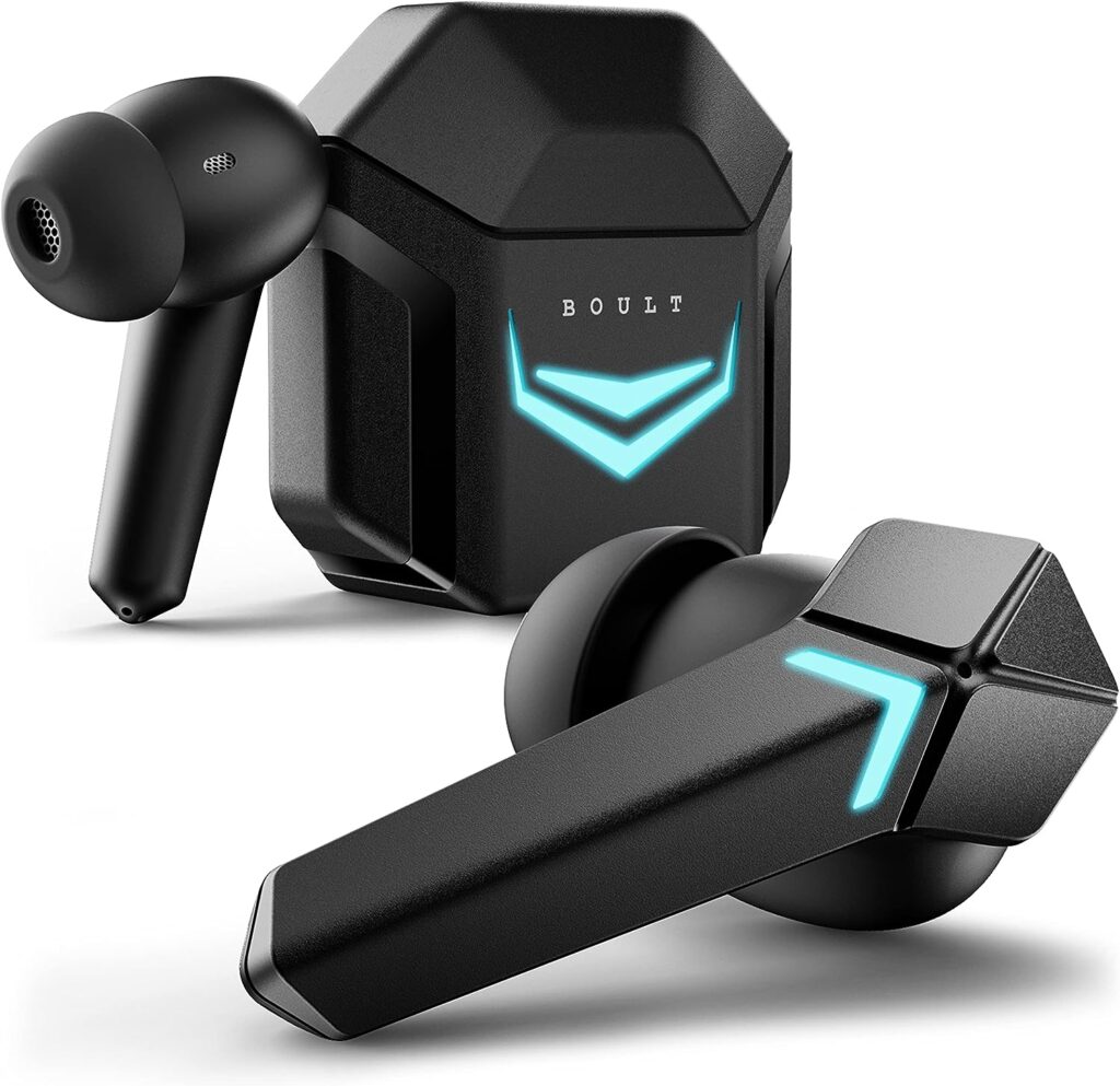 Boult Newly Launched Ammo True Wireless In Ear Earbuds with 40ms Lowest Latency, 40H Playtime, ENC Mic, Made in India, 13mm Bass Drivers, Interactive LEDs, Type-C Fast Charging (10Min=150min) Ear Buds