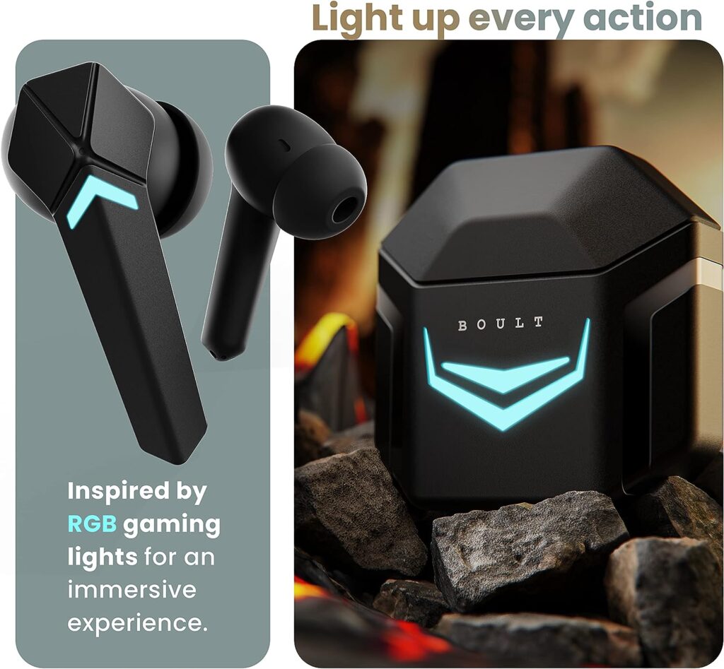 Boult Newly Launched Ammo True Wireless In Ear Earbuds with 40ms Lowest Latency, 40H Playtime, ENC Mic, Made in India, 13mm Bass Drivers, Interactive LEDs, Type-C Fast Charging (10Min=150min) Ear Buds