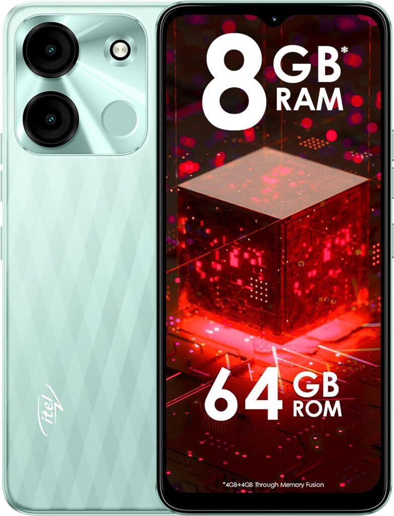 Itel A60s (4GB RAM + 64GB ROM, Up to 8GB RAM with Memory Fusion | 8MP AI Rear Camera | 5000mAh Battery with 10W Charging | Faceunlock  Fingerprint -Glacier Green