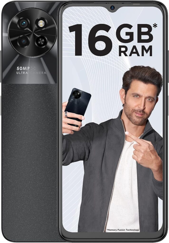 Itel S23 (8GB RAM + 128GB ROM, Up to 16GB RAM with Memory Fusion | 50MP AI Dual Rear Camera | 5000mAh Battery with Type-C Charging | 90 Hz Display) - Starry Black