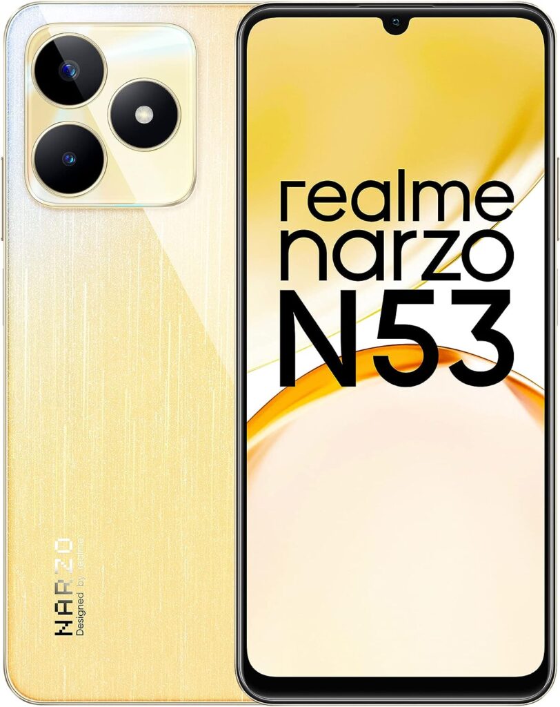 realme narzo N53 (Feather Gold, 4GB+64GB) 33W Segment Fastest Charging | Slimmest Phone in Segment | 90 Hz Smooth Display